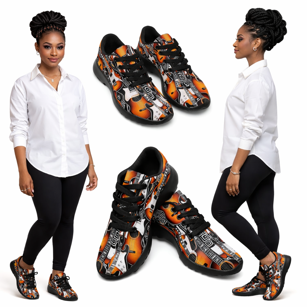Rich and Rich Orange Pattern Women's Guitar Sneakers
