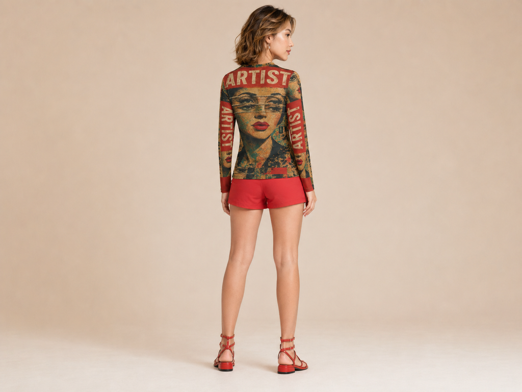 Rich and Rich Women's Red Multi Artistic  Long Sleeve Shirt