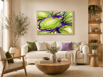 36×24 watercolor-style verdant vine framed canvas in a natural wood frame