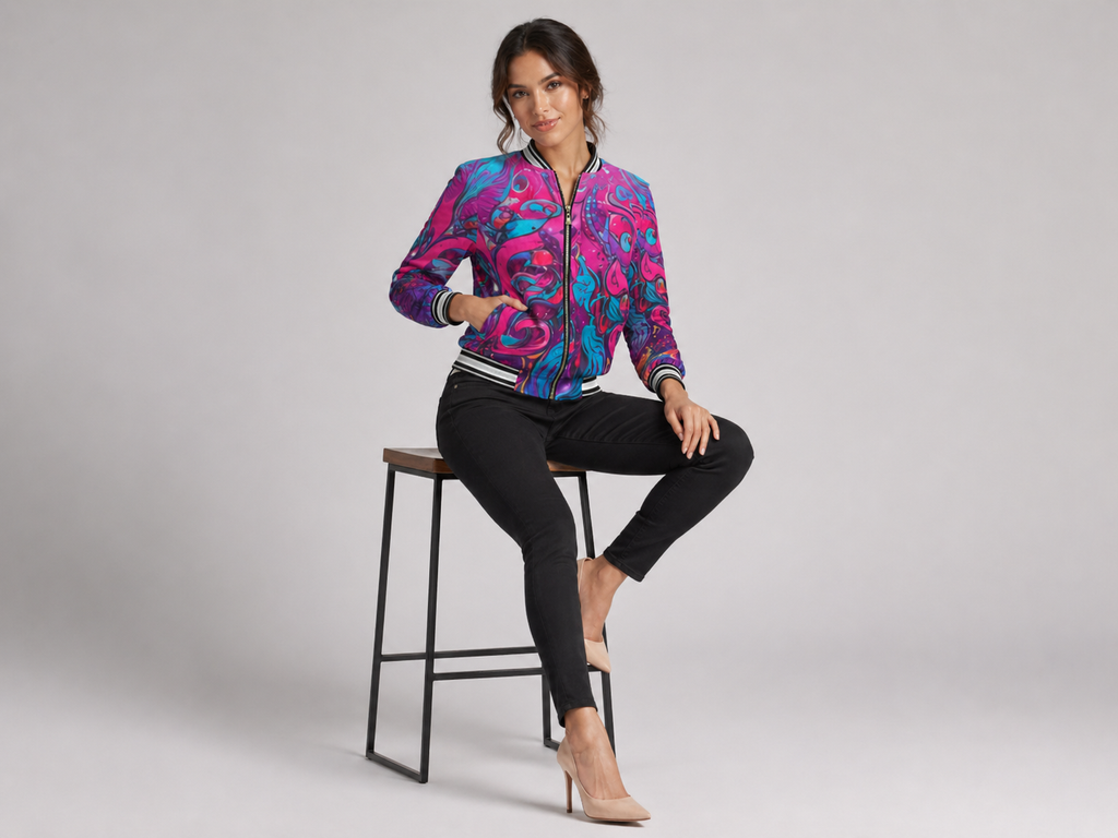 Rich and Rich Pink Abstract Women's Bomber Jacket