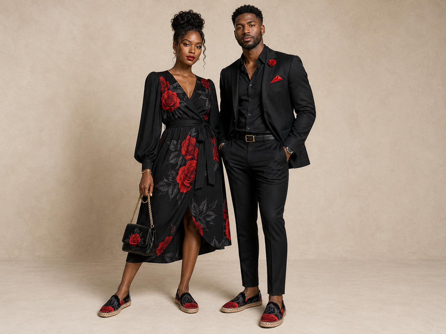 Rich and Rich BlackRedRose Espadrilles for Men and Women | Unisex Handmade Slip-On Shoes with Jute Insole