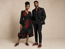 Load image into Gallery viewer, Rich and Rich BlackRedRose Espadrilles for Men and Women | Unisex Handmade Slip-On Shoes with Jute Insole - Rich and Rich Homeopportunities
