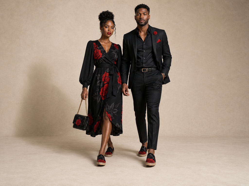 Rich and Rich BlackRedRose Espadrilles for Men and Women | Unisex Handmade Slip-On Shoes with Jute Insole