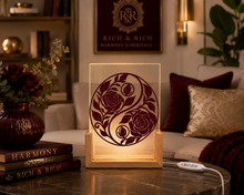 Load image into Gallery viewer, Rich and Rich Harmony Heritage Burgundy Floral Yin-Yang Acrylic Night Light
