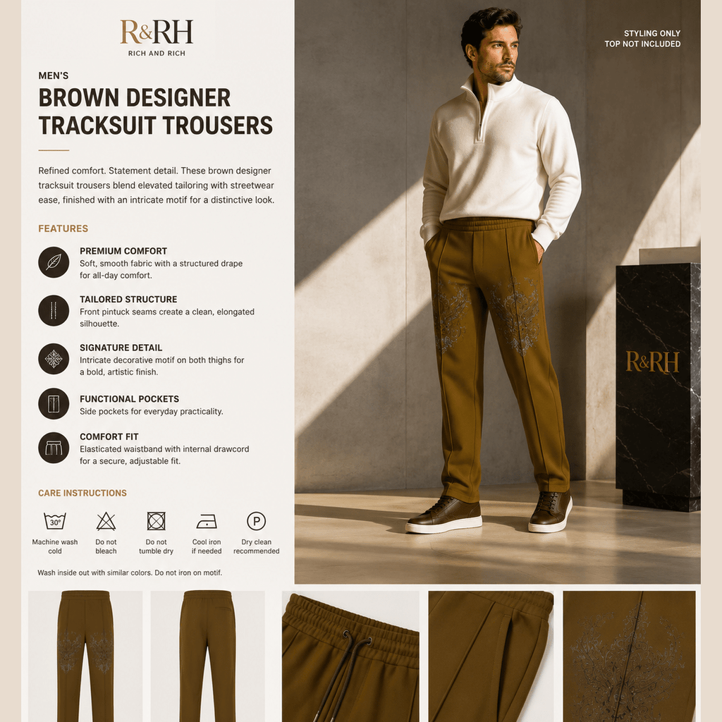 Rich and Rich Men's Brown Designer Tracksuit Trousers - Rich and Rich Homeopportunities