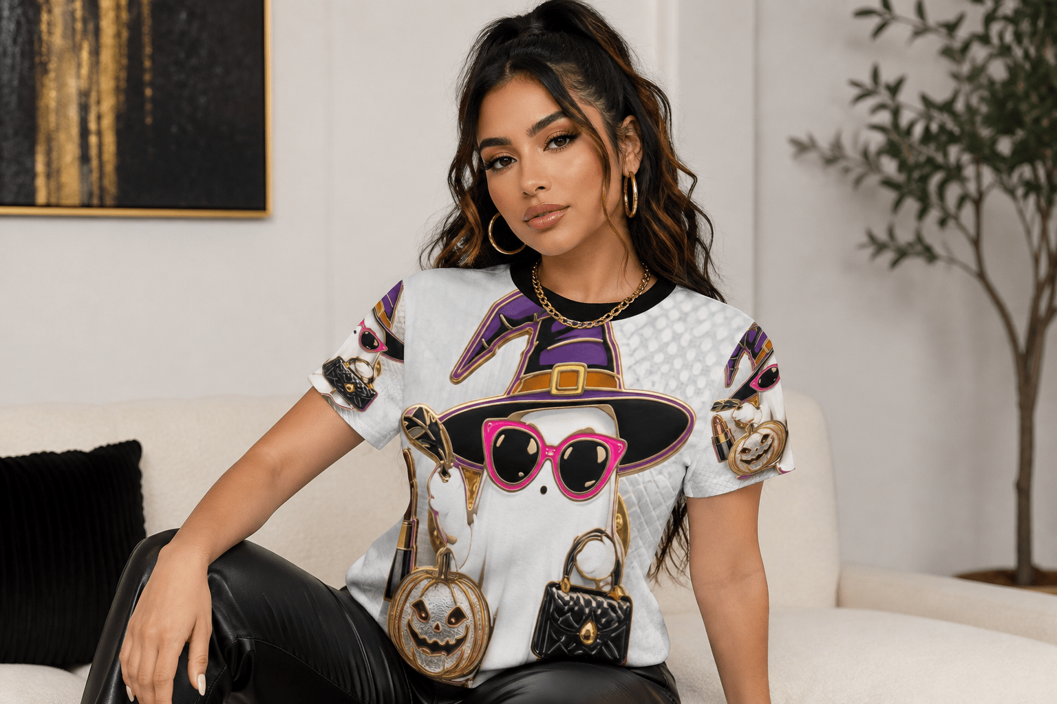 Rich and Rich Chic Ghost Graphic Women's White Tee Portrait - Rich and Rich Homeopportunities