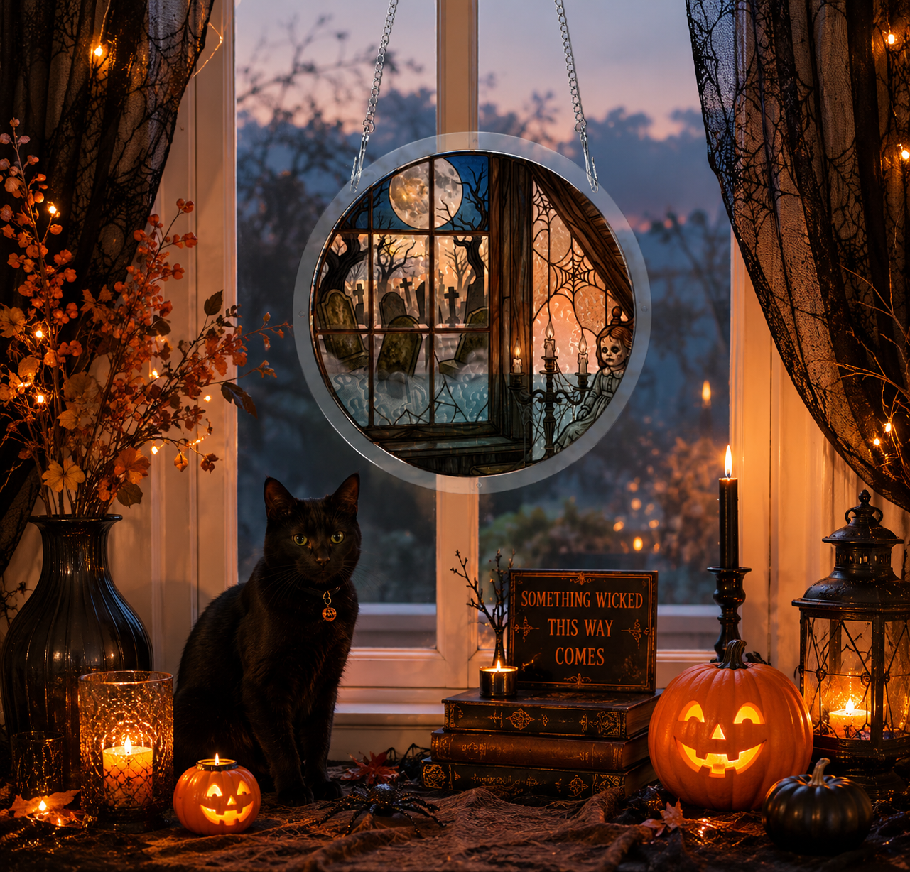 Rich and Rich Assembled Round Acrylic  Halloween Scene Jigsaw Puzzle