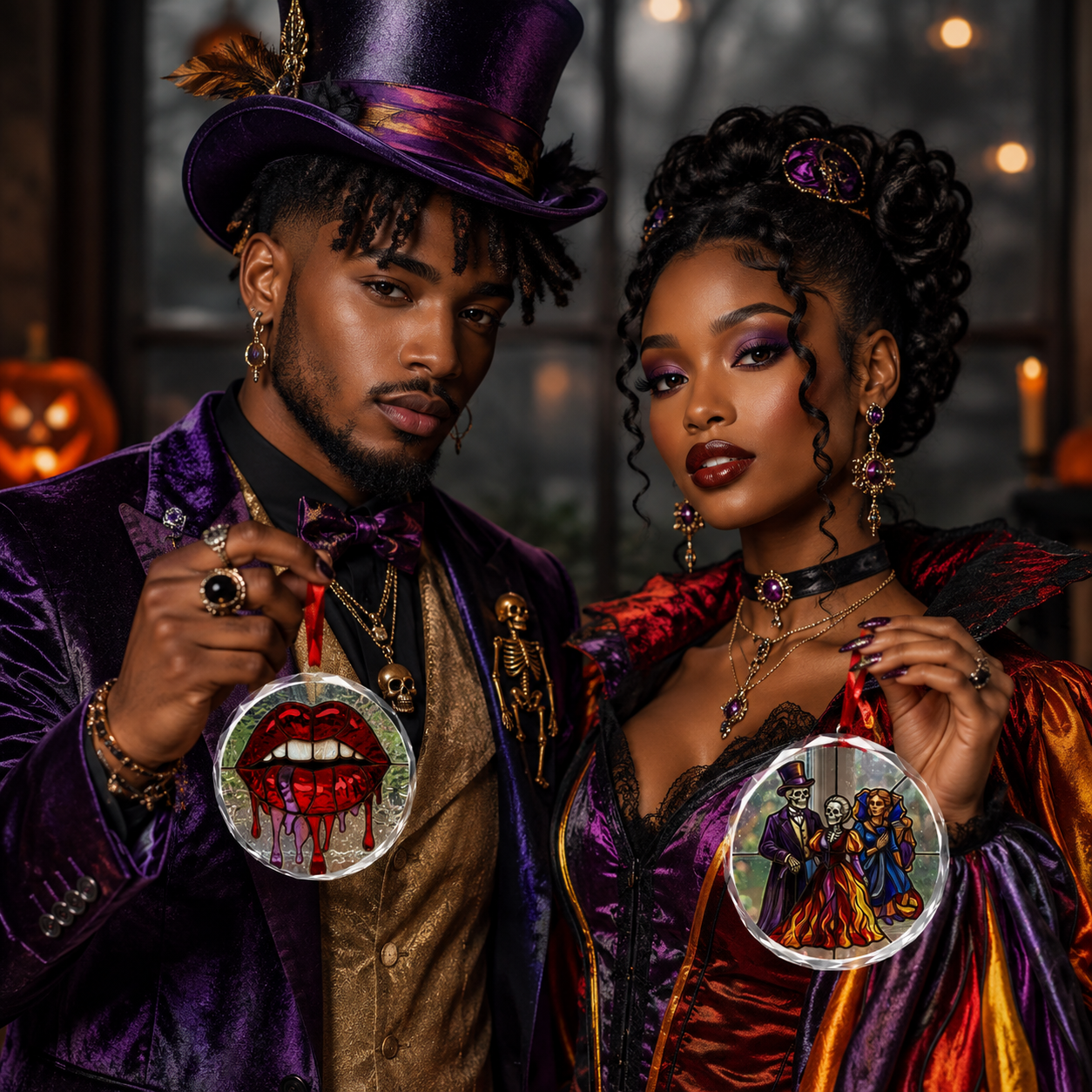 Rich and Rich Halloween Lips and Halloween Ball Glass Ornaments-Two For $20