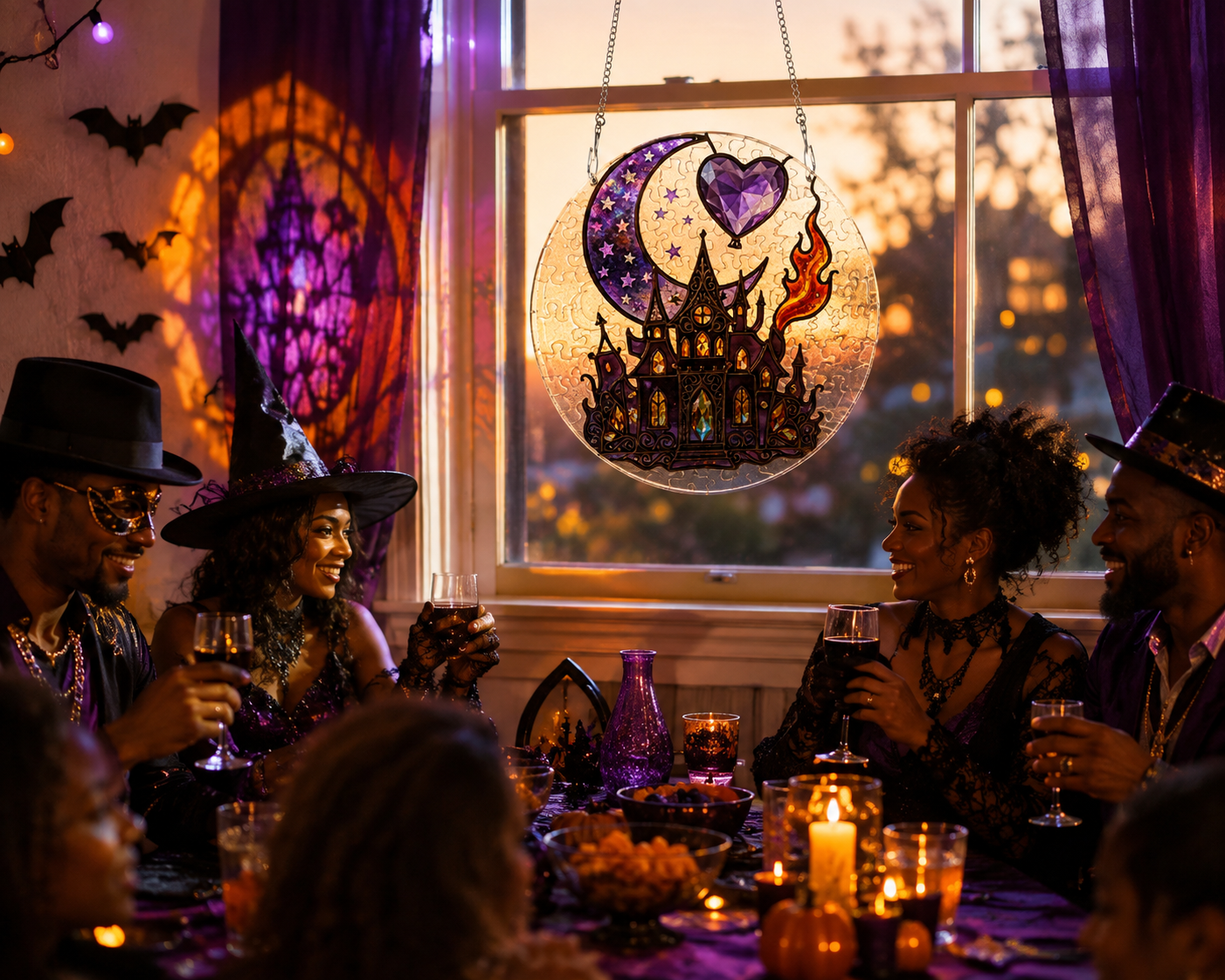 Rich and Rich Assembled Halloween Haunted House Round Acrylic Jigsaw Puzzle Window Ornament - Rich and Rich Homeopportunities