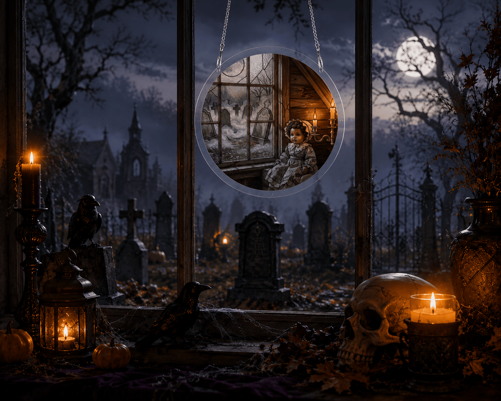Rich and Rich Assembled Round Acrylic Haunted Doll Jigsaw Puzzle Window Ornament - Rich and Rich Homeopportunities