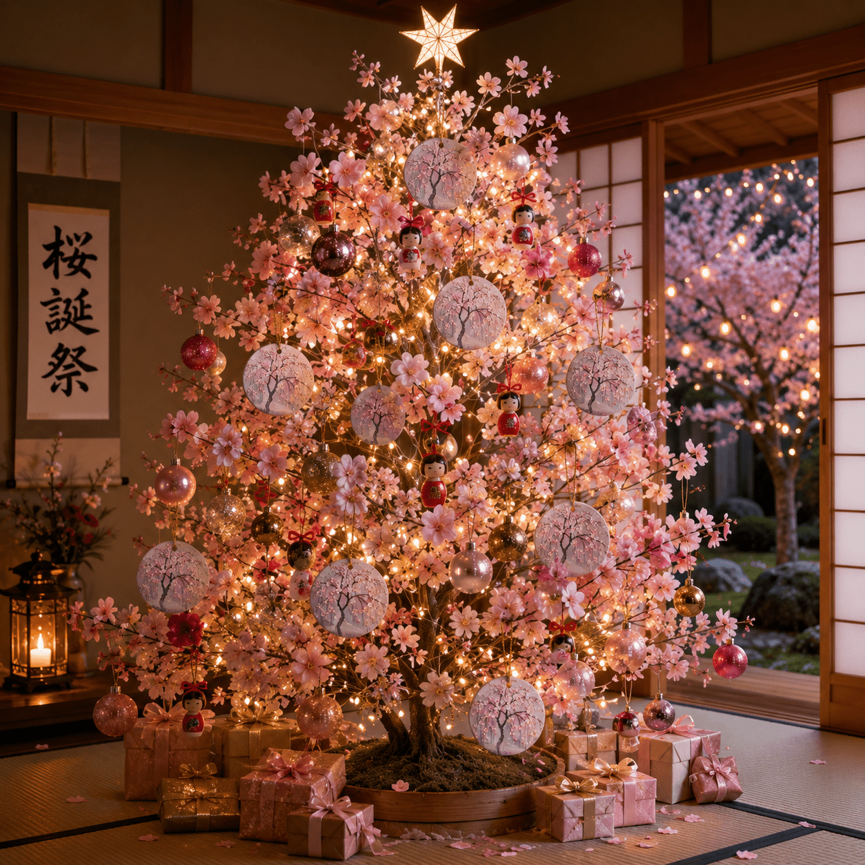 Rich and Rich Cherry Blossom Tree Round Ceramic Ornament Two Designer Sides - Rich and Rich Homeopportunities
