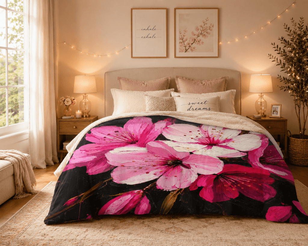 Rich and Rich Japanese Cherry Blossom Sherpa Fleece Blanket 90 x 108 - Rich and Rich Homeopportunities
