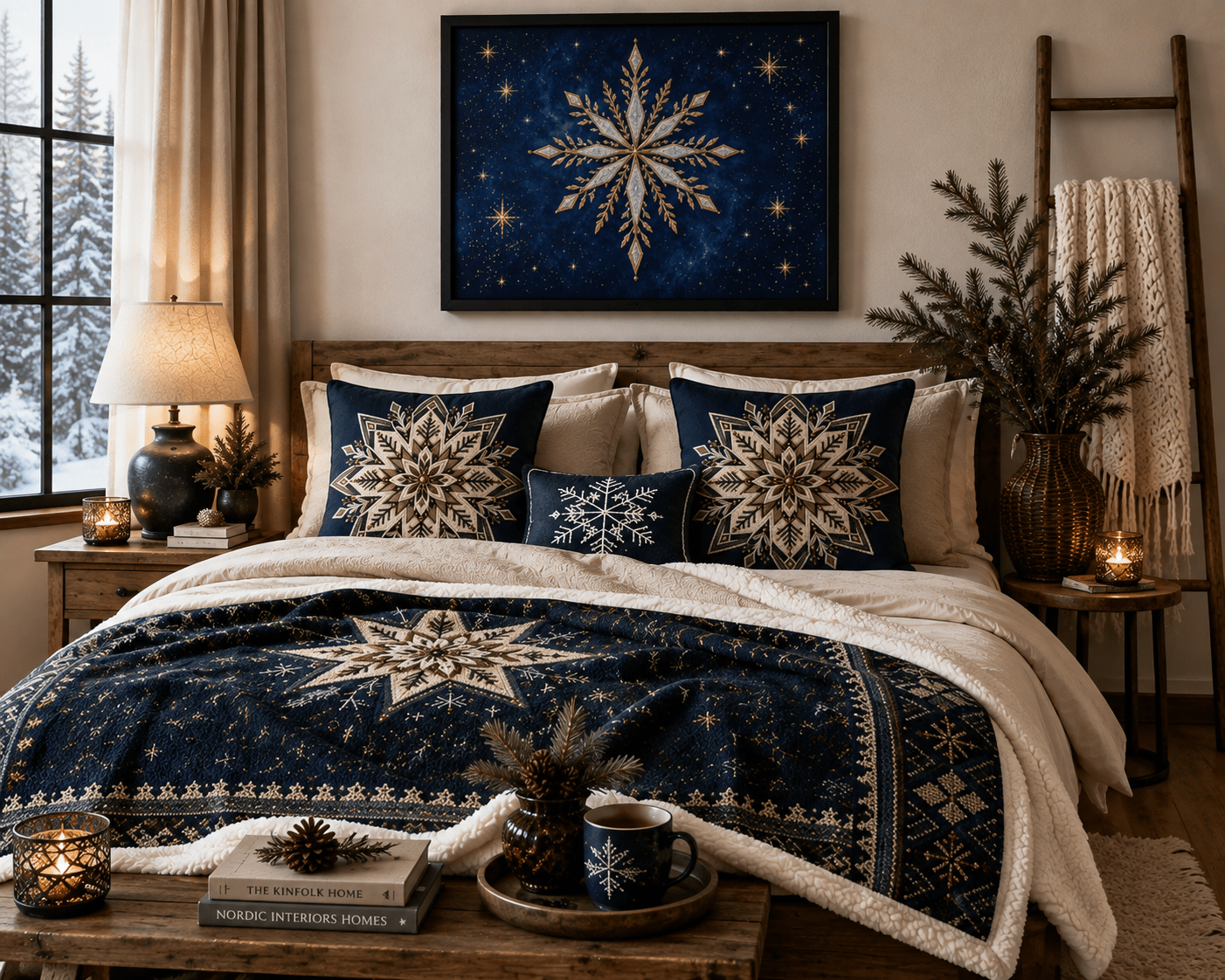 A Rich and Rich Celestial Gold and Silver Nordic Snowflake Framed Art Print 36×24inch - Rich and Rich Homeopportunities