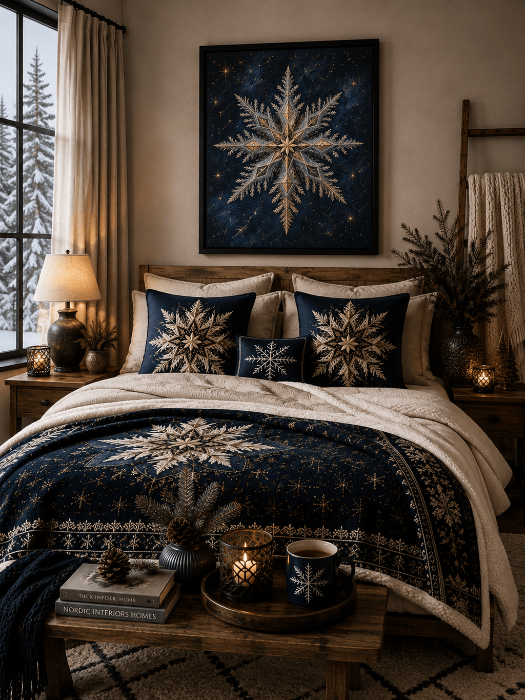 A Rich and Rich Blue Nordic Snowflake Framed Art Print Black Framed Art Print 24×36inch - Rich and Rich Homeopportunities