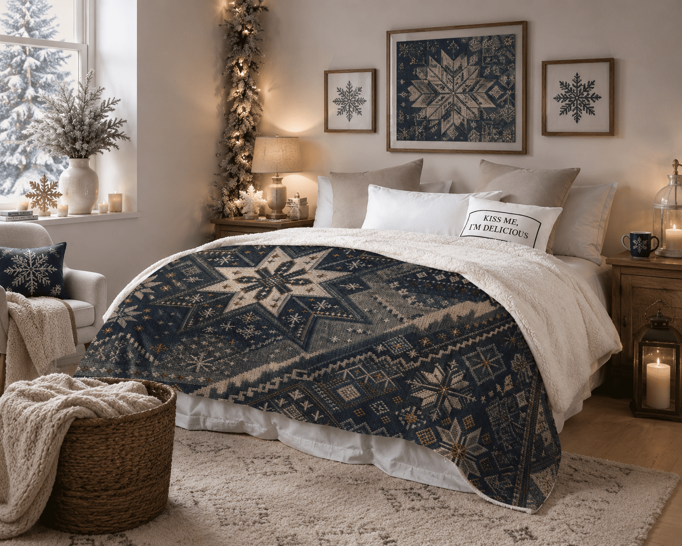 Rich and Rich Nordic Snowflake Sherpa Fleece Blanket 90 x 108 - Rich and Rich Homeopportunities