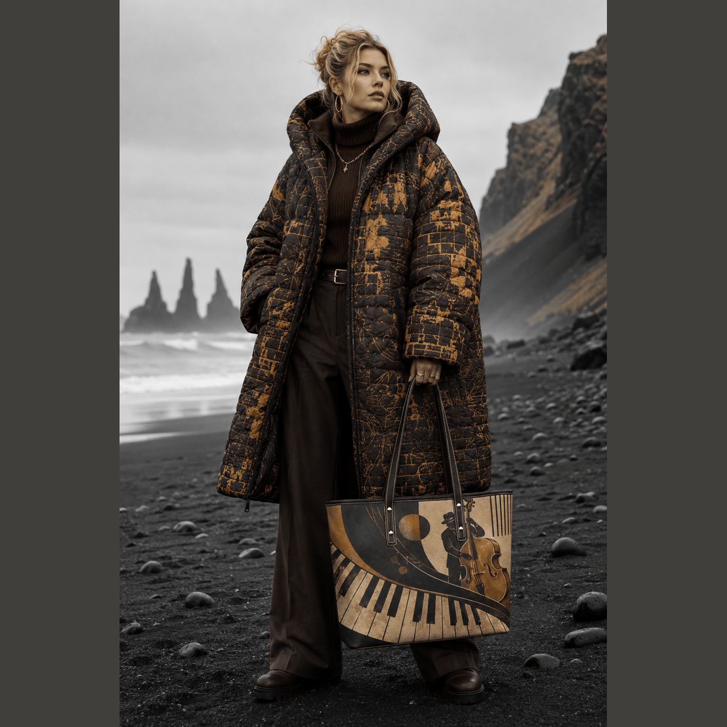 Rich and Rich Jazz Upright Bass Women's PU Leather Brown Tote Bag - Rich and Rich Homeopportunities