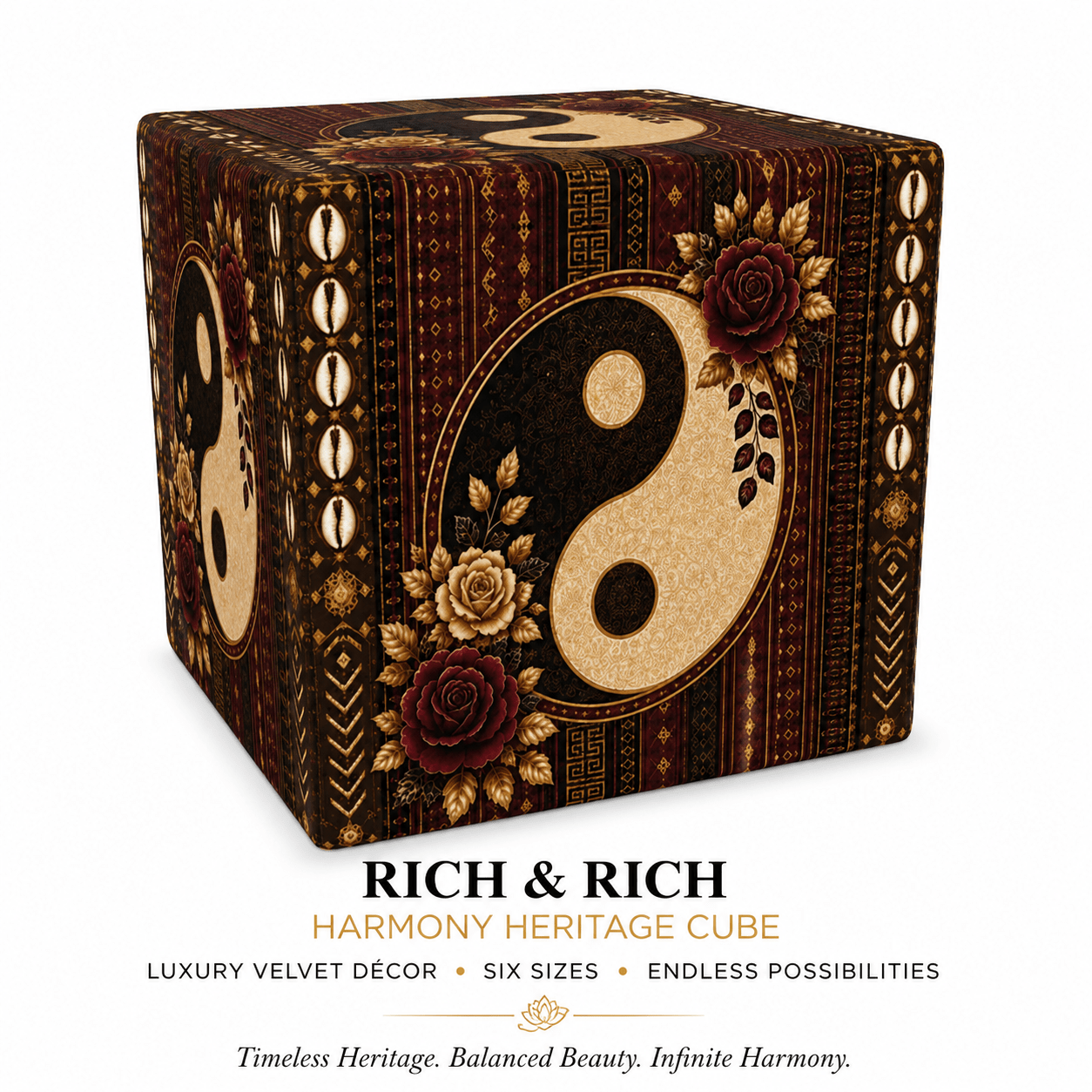 Rich and Rich Harmony Heritage Cube – Luxury Velvet Decorative Accent & Occasional Seating - Rich and Rich Homeopportunities