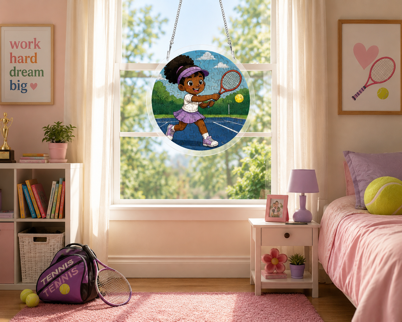 Little Tennis Star Kids Window Art Acrylic Jigsaw Puzzle Ornament - Rich and Rich Homeopportunities