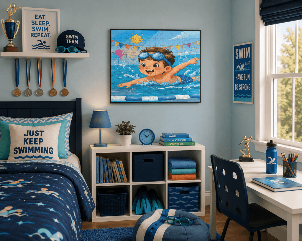 Rich and Rich Kids Swimming Fun Wooden Jigsaw Puzzle 120-Piece Wall Art - Rich and Rich Homeopportunities