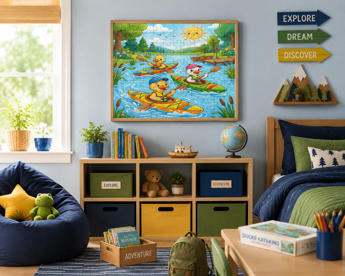 Rich and Rich Ducks Kayaking Wooden Kids Jigsaw Puzzle 120-Piece Wall Art - Rich and Rich Homeopportunities