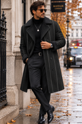 A Rich and Rich Men's Black Pinstriped Double Breasted Coat