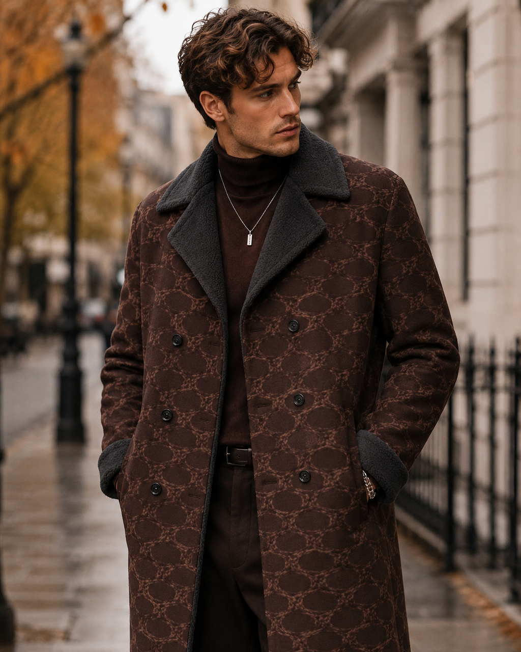 A Rich and Rich Chocolate Circular Dimensions Men's Double Breasted Coat