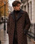 A Rich and Rich Chocolate Circular Dimensions Men's Double Breasted Coat