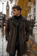 A Rich and Rich Chocolate Pinstripe Men's Double Breasted Coat