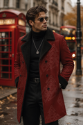 A Rich and Rich Red  Geometric Men Men's Double Breasted Coat