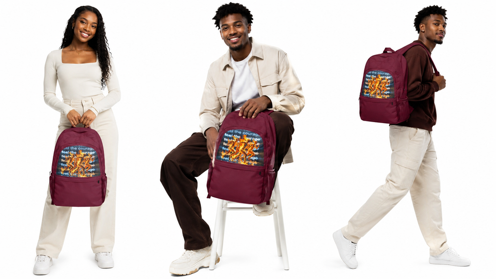 Rich and Rich Feel The Courage Track and Field Burgundy Unisex Backpack | Durable Travel &amp; School Bag