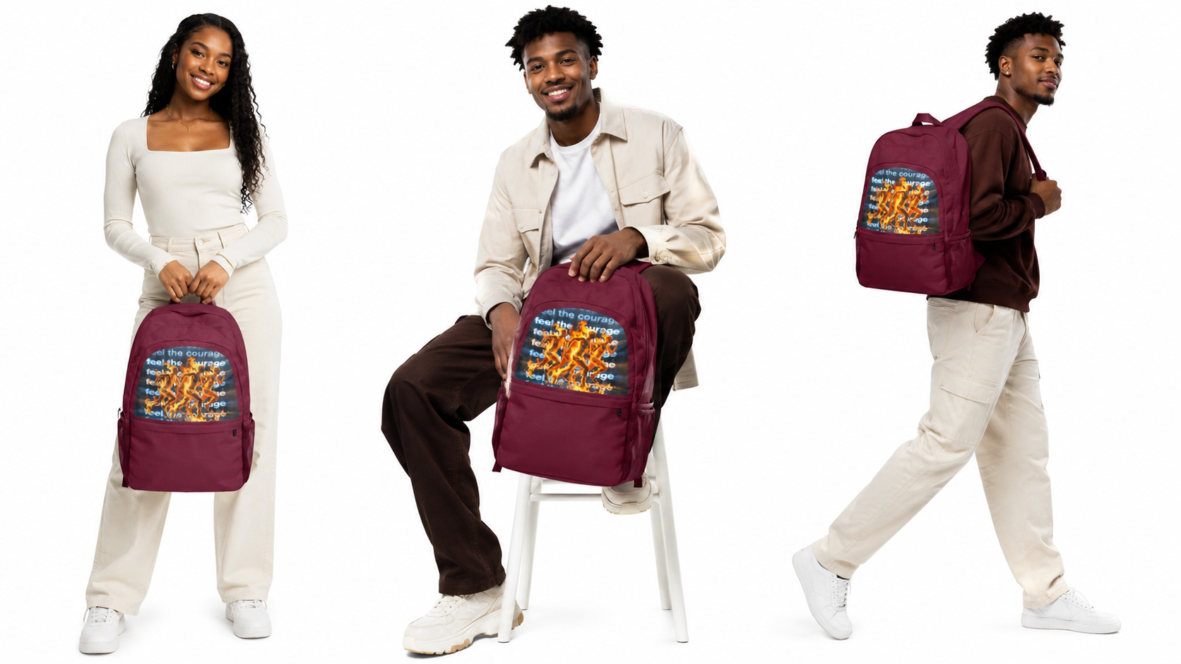 Rich and Rich Feel The Courage Track and Field Burgundy Unisex Backpack | Durable Travel &amp; School Bag