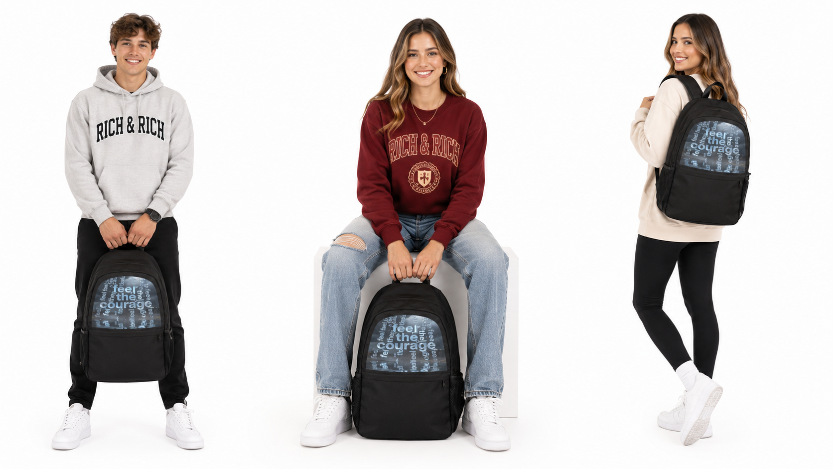 Rich and Rich Feel The Courage Unisex Black Backpack