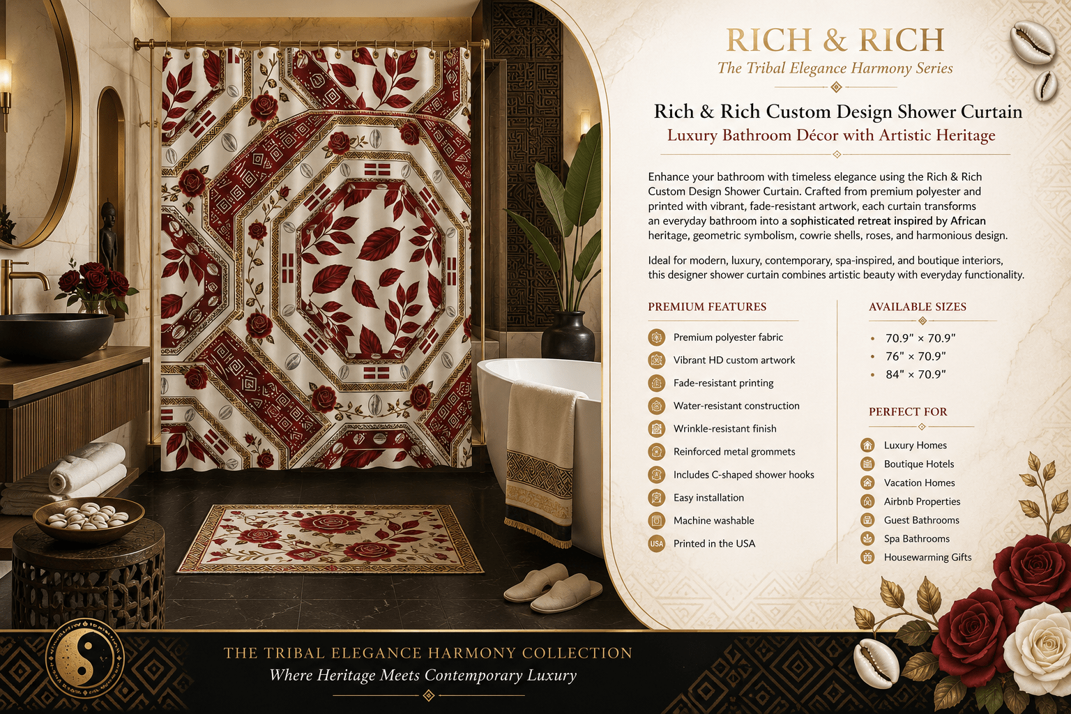 The Tribal Elegance Harmony Series – Crimson Oasis Shower Curtain Shower Curtain 84x70.9inch - Rich and Rich Homeopportunities
