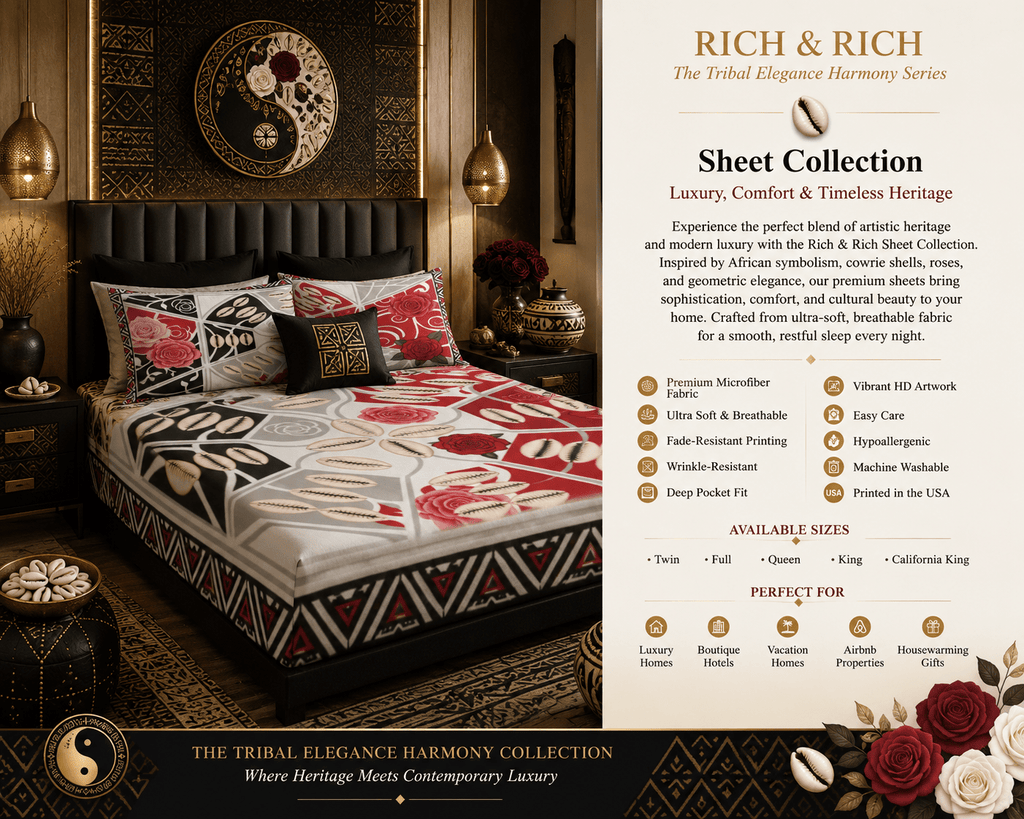 The Tribal Elegance Harmony Series – Crimson Harmony Full Bed Sheet Set (Fitted Sheet + Pillowcases) - Rich and Rich Homeopportunities