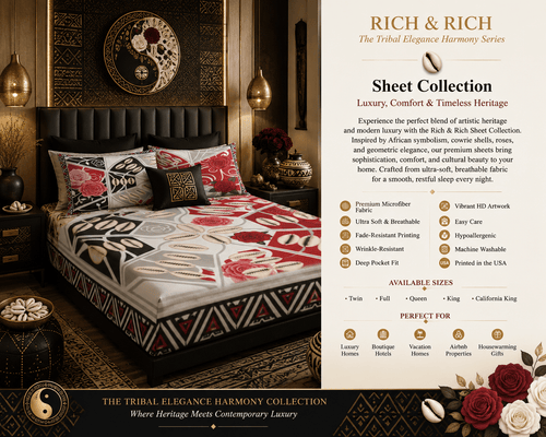The Tribal Elegance Harmony Series – Crimson Harmony Full Bed Sheet Set (Fitted Sheet + Pillowcases) - Rich and Rich Homeopportunities