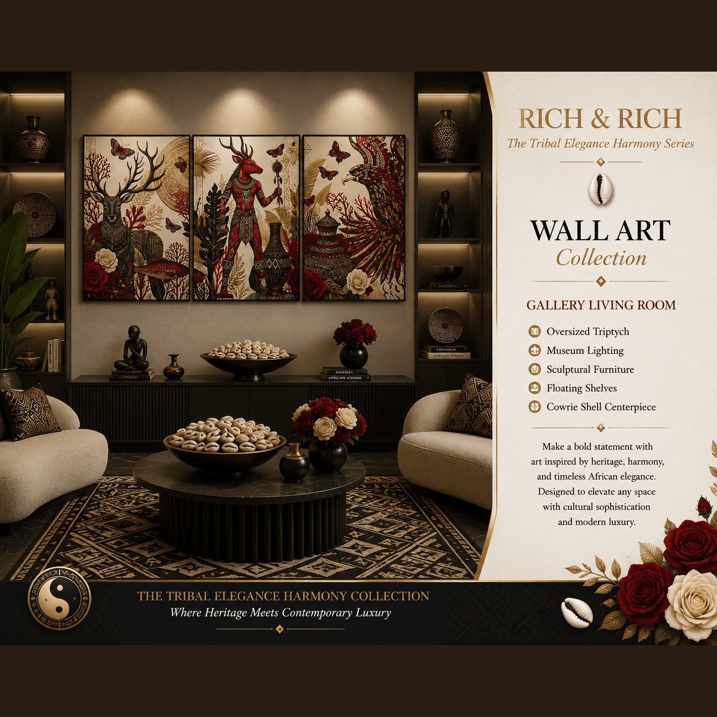 Three-panel Tribal Elegance canvas art set featuring geometric tribal patterns, each panel 16 by 20 inches