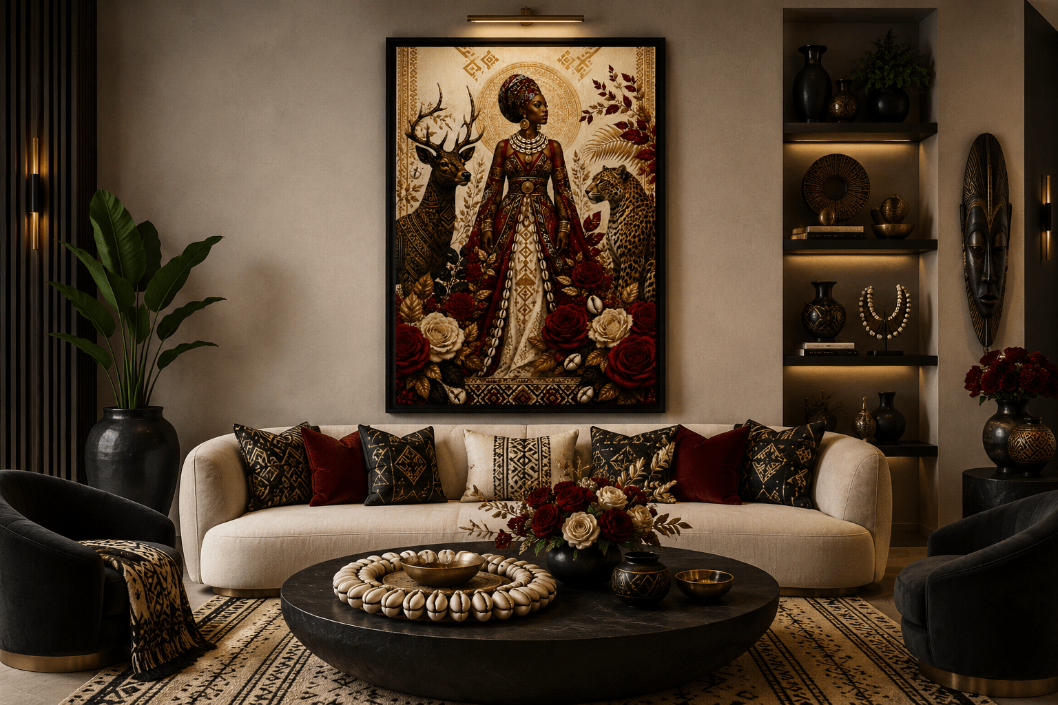 Black-framed canvas print of a Regal Queen portrait, 24 by 36 inches