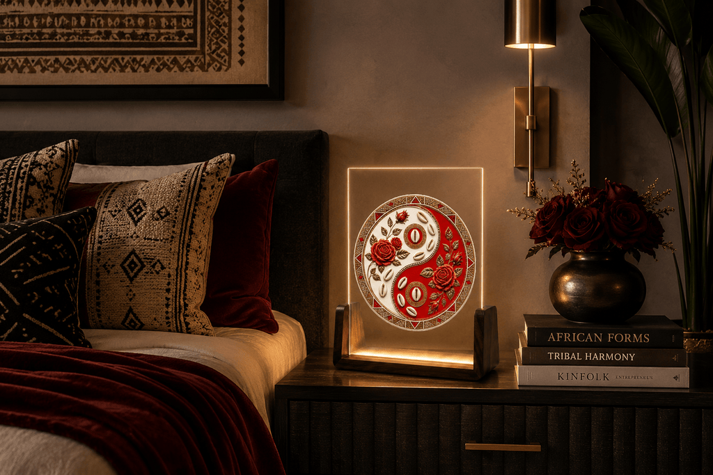 Rich and Rich Tribal Elegance Yin-Yang Acrylic Night Light 5 x 7 with Walnut Base - Rich and Rich Homeopportunities