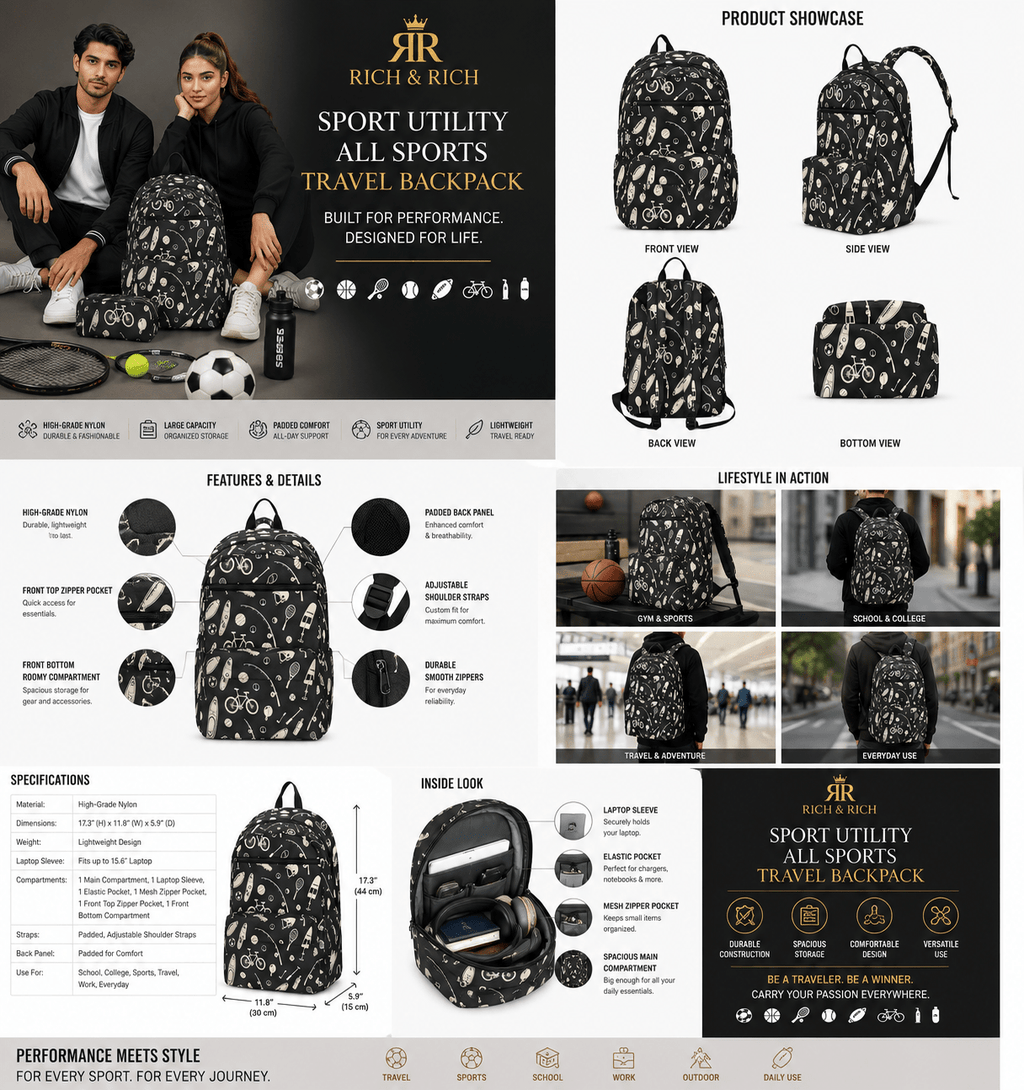 Rich and Rich Sport Utility All Sports Backpack Travel Backpack - Rich and Rich Homeopportunities