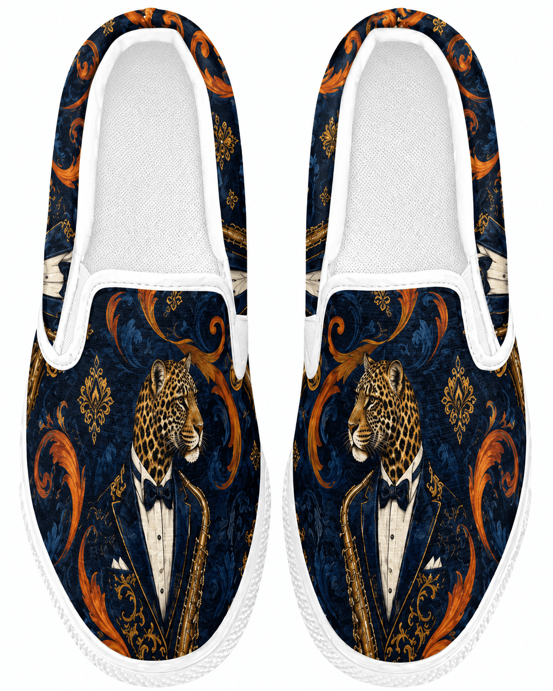 Rich and Rich Leopard Saxophone Women's Blue Slip-On Canvas Shoes - Rich and Rich Homeopportunities