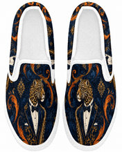 Load image into Gallery viewer, Rich and Rich Leopard Saxophone Women's Blue Slip-On Canvas Shoes - Rich and Rich Homeopportunities
