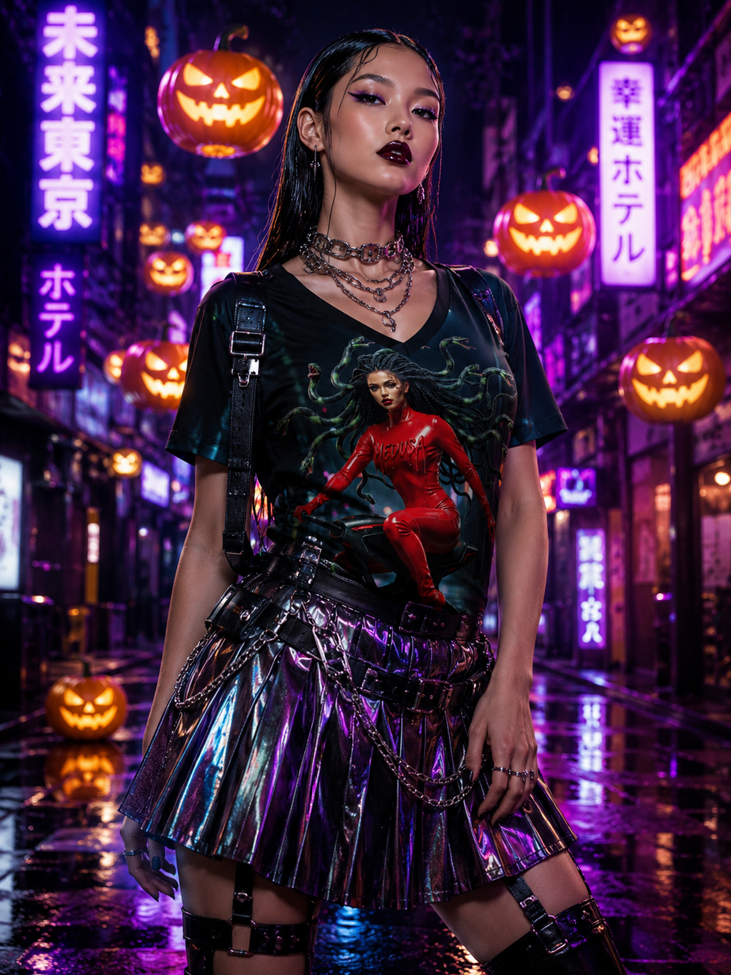 A Rich and Rich Cyberpunk Medusa On Futuristic Broomstick Women's V-Neck T-Shirt - Rich and Rich Homeopportunities