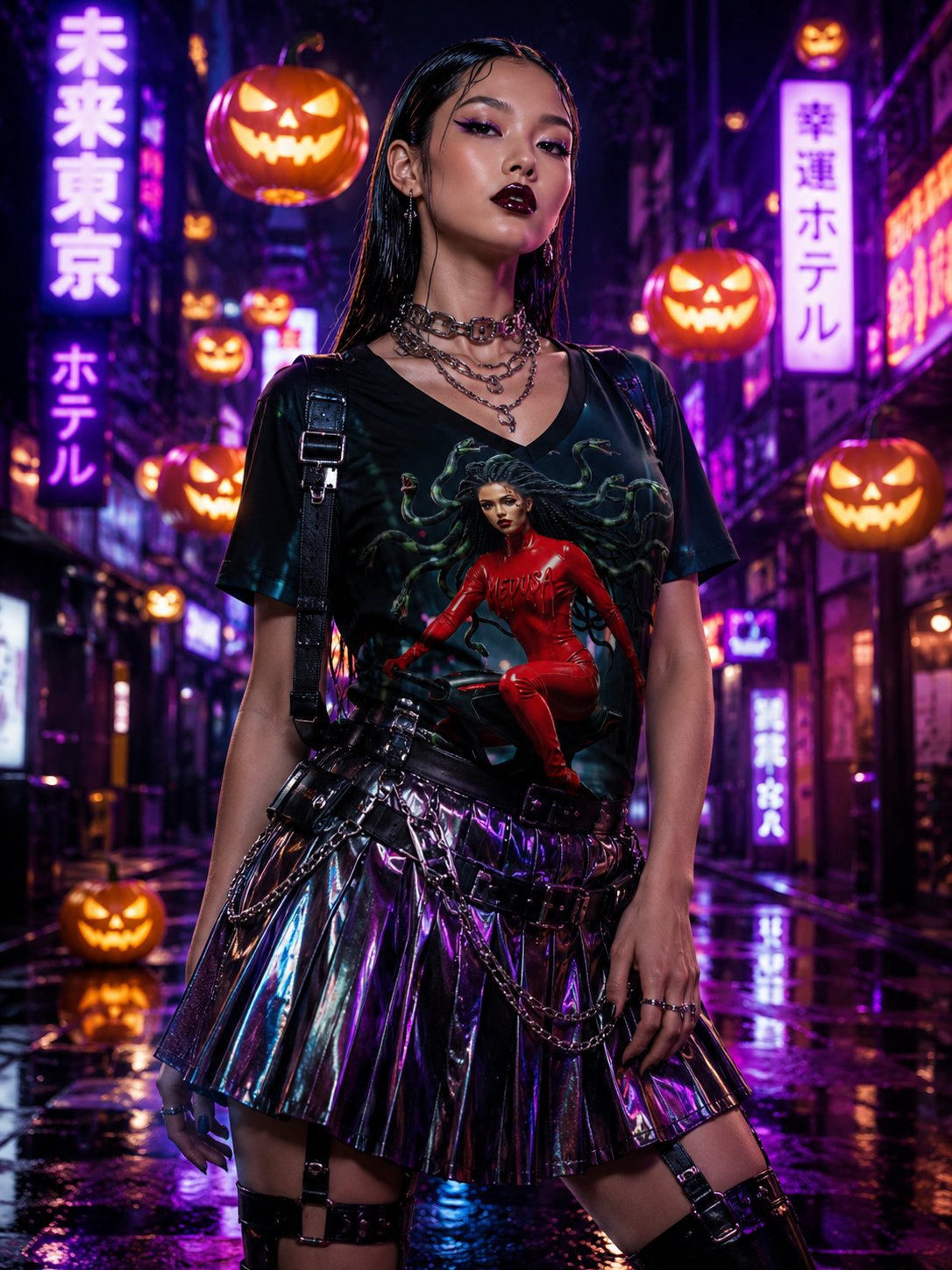 A Rich and Rich Cyberpunk Medusa On Futuristic Broomstick Women's V-Neck T-Shirt - Rich and Rich Homeopportunities