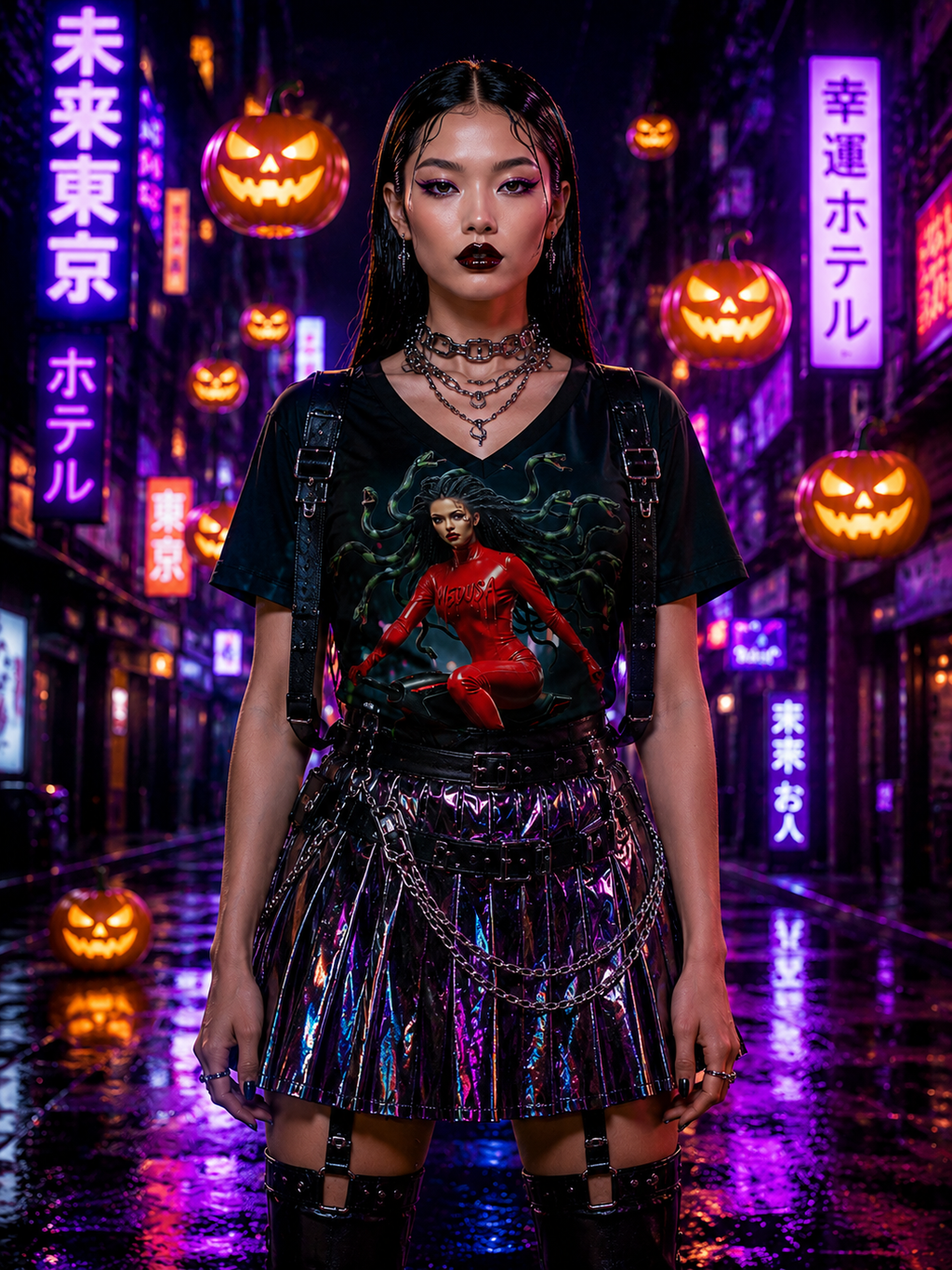 A Rich and Rich Cyberpunk Medusa On Futuristic Broomstick Women's V-Neck T-Shirt - Rich and Rich Homeopportunities