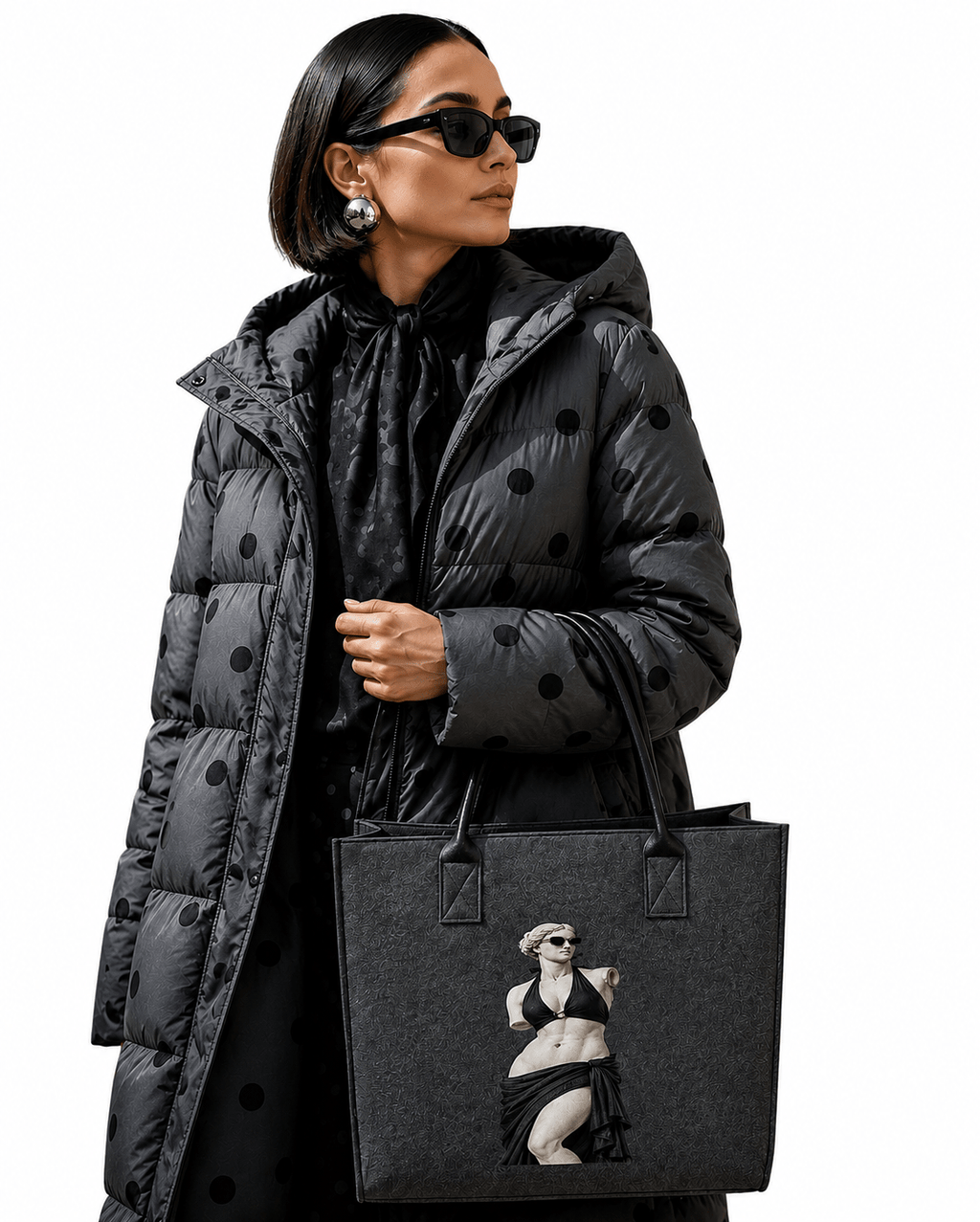 Rich and Rich Modern Goddess Dark Gray Felt Tote Bag | Durable Reusable Everyday Shopping Tote | Made in USA - Rich and Rich Homeopportunities