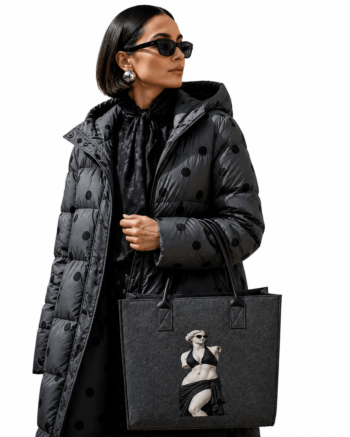 Rich and Rich Modern Goddess Dark Gray Felt Tote Bag | Durable Reusable Everyday Shopping Tote | Made in USA - Rich and Rich Homeopportunities