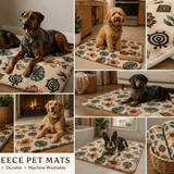 Tropical botanical and tribal print pet mat in bright colors, 25 by 18 inches
