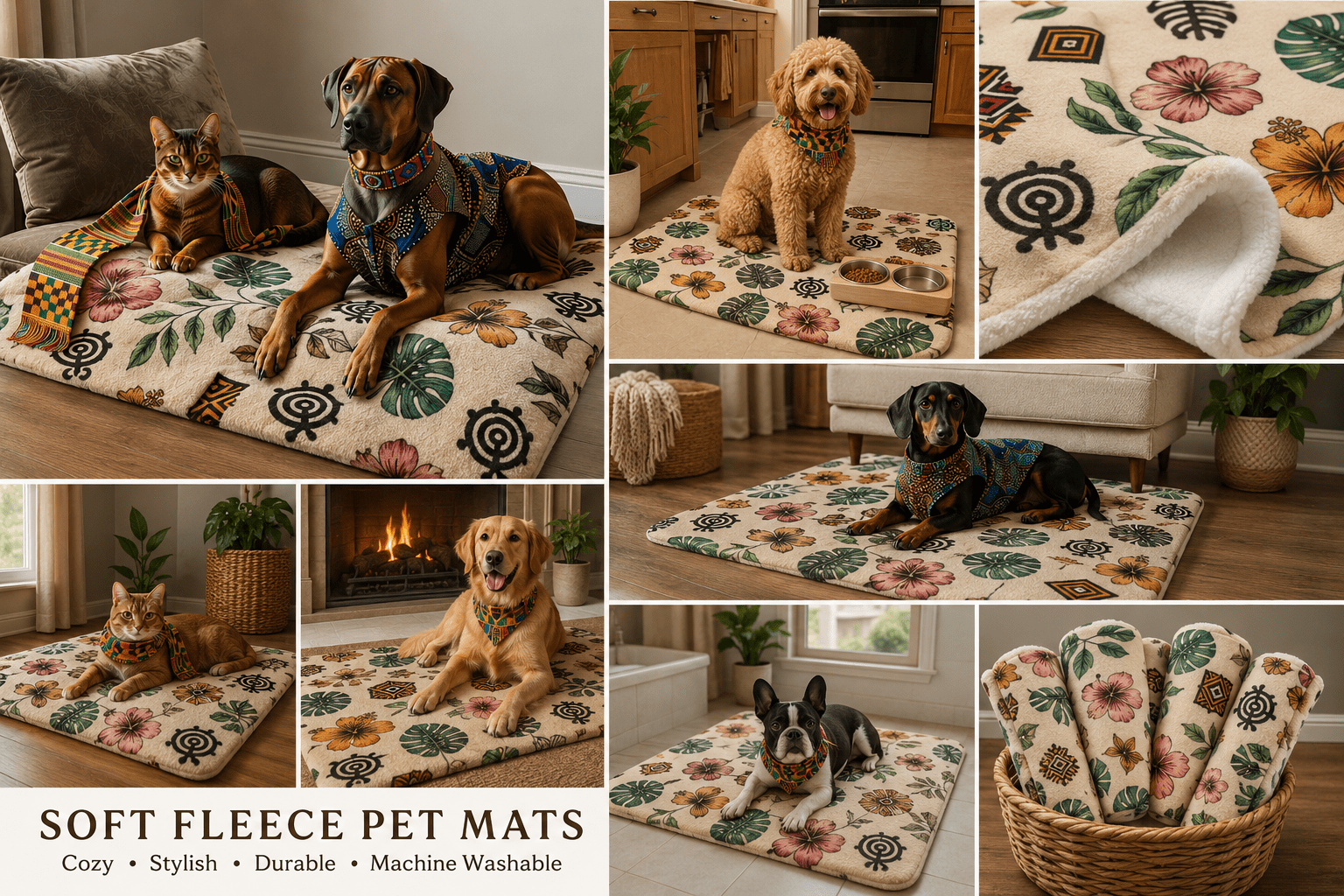 Rich and Rich Tropical Tribal Print with Geometric Motifs Pet Mat – 25 × 18 Inch | Soft Washable Pet Feeding and Resting Mat (USA) - Rich and Rich Homeopportunities