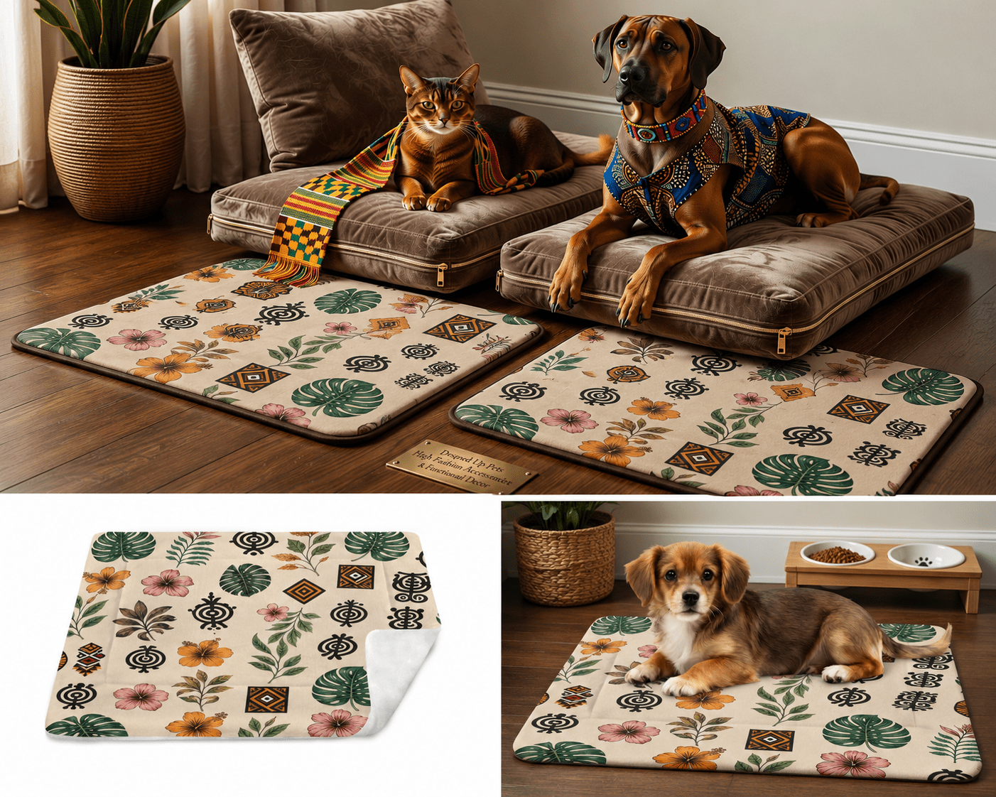 Rich and Rich Tropical Tribal Print with Geometric Motifs Pet Mat – 25 × 18 Inch | Soft Washable Pet Feeding and Resting Mat (USA) - Rich and Rich Homeopportunities