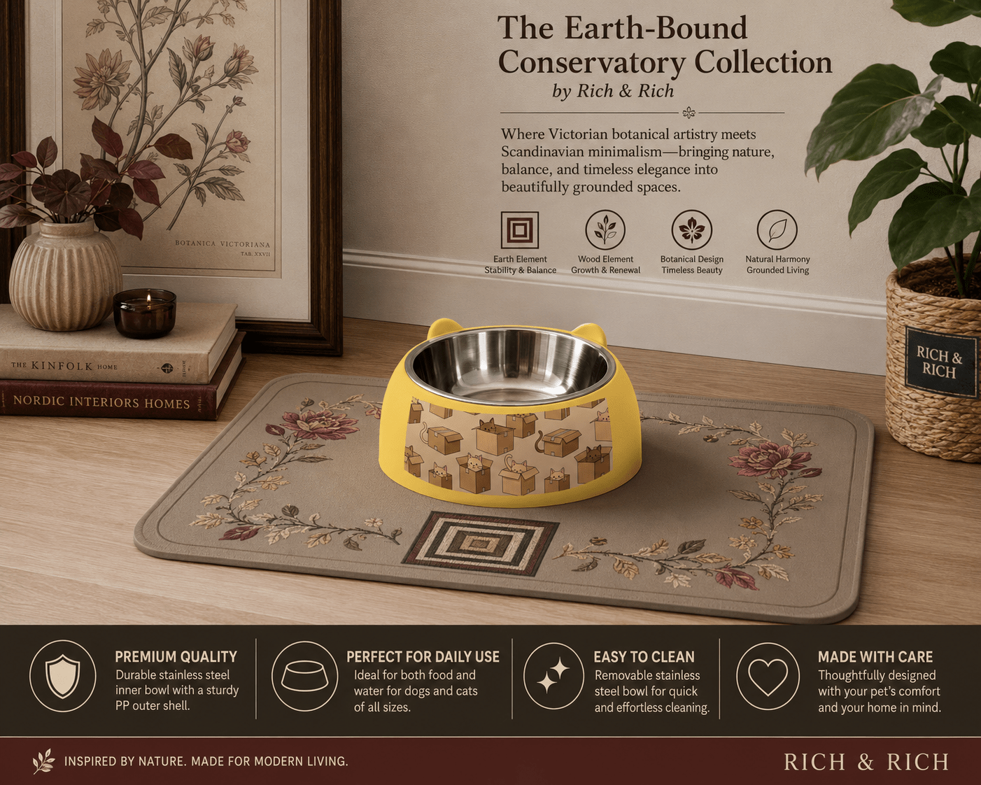 Rich and Rich Cat In The Box Yellow Pet Bowl – Custom Stainless Steel Dog and Cat Food Bowl (USA) - Rich and Rich Homeopportunities